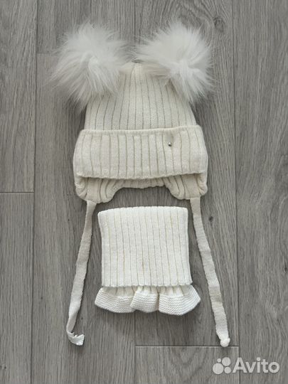 Шапка и снуд вызаные зимние 3-5 лет