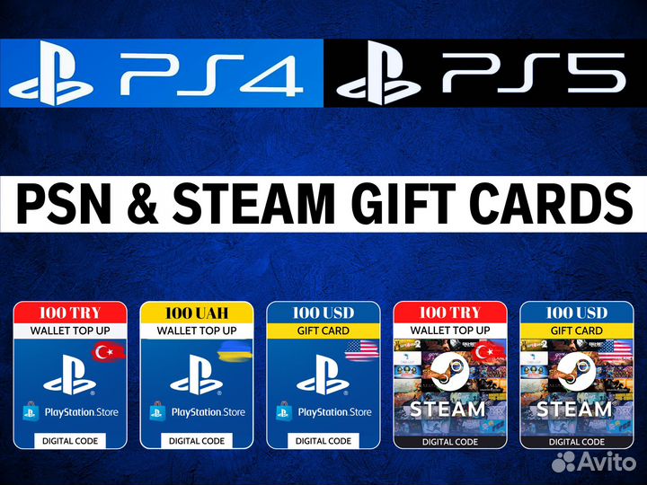 Пополнение кошельк PSN Steam Турция Украина TL UAH