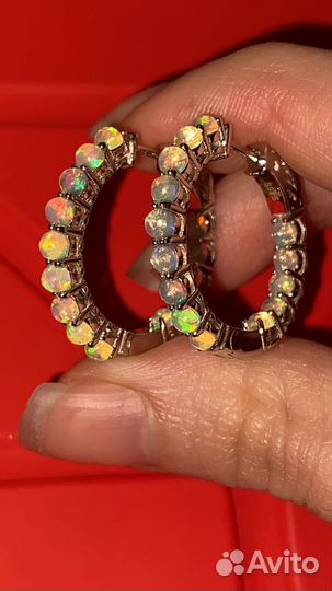 Серебряные серьги конго с опалами