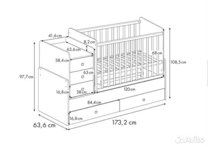Детская кровать-трансформер с комодом и маяком