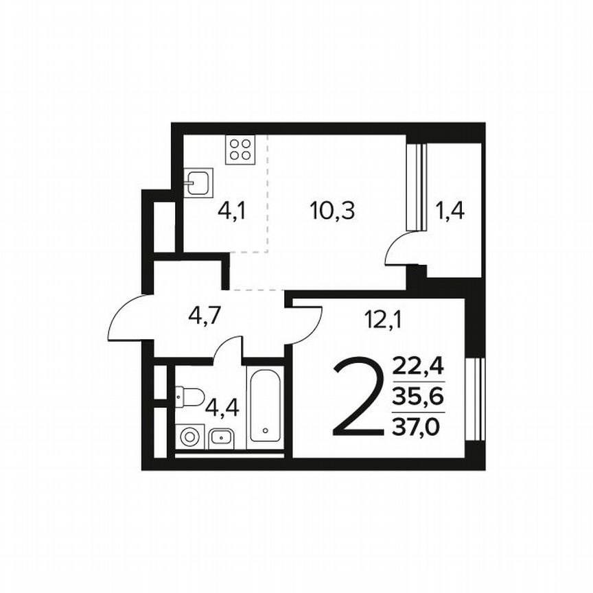 2-к. квартира, 37 м², 2/9 эт.