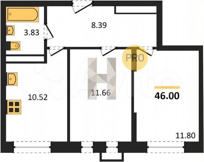 2-к. квартира, 46 м², 9/15 эт.