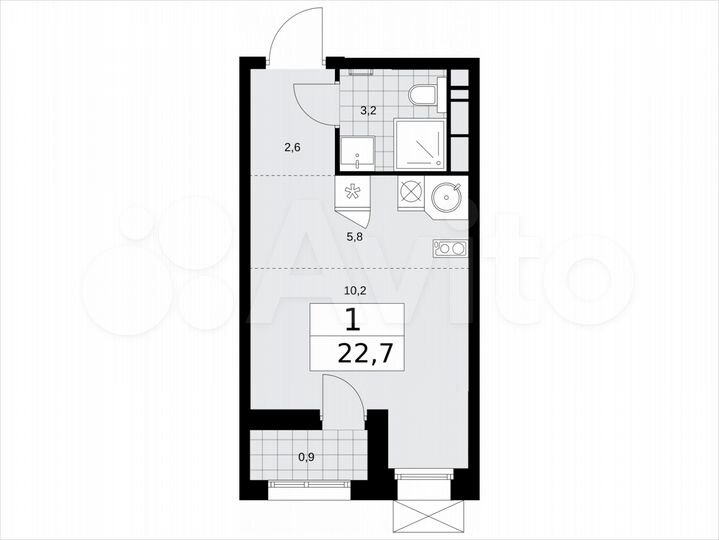 Квартира-студия, 22,7 м², 7/8 эт.