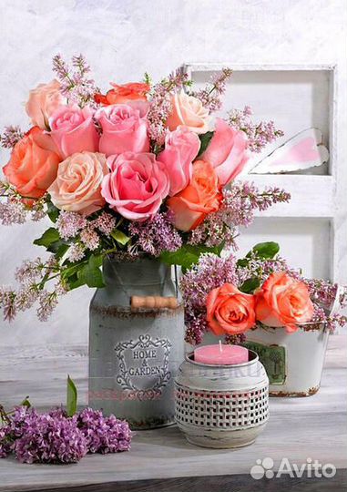 Картина по номерам 40x50 Два букета нежных роз и с