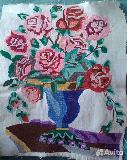Картина. Старинная вышивка 1950г. на полотне