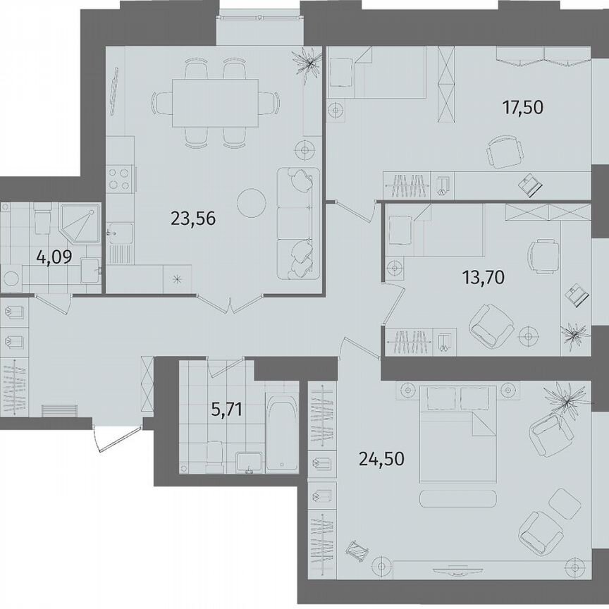 3-к. квартира, 106,6 м², 2/13 эт.