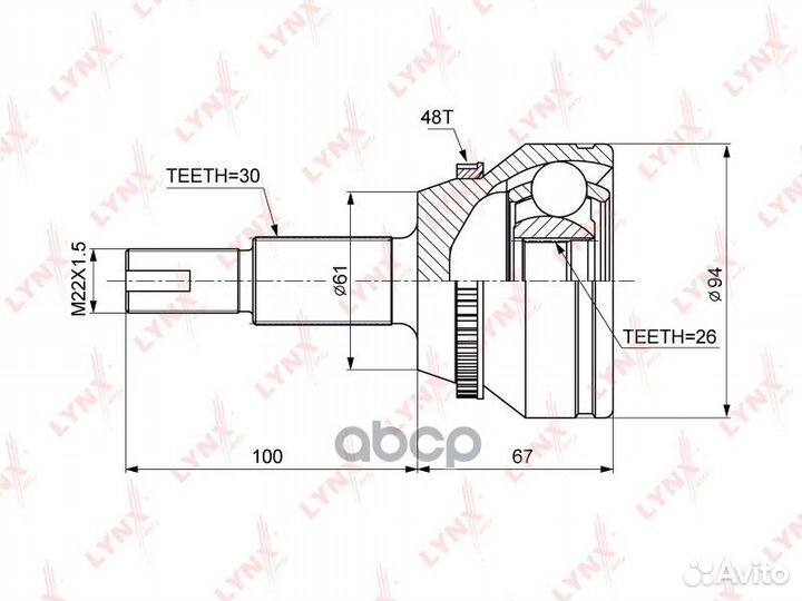 Шрус наружный перед прав/лев CO3692A lynxauto