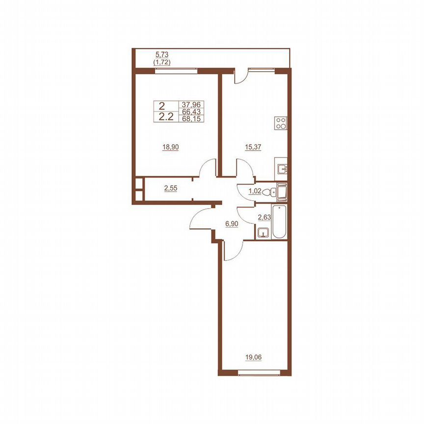 2-к. квартира, 65,6 м², 3/11 эт.