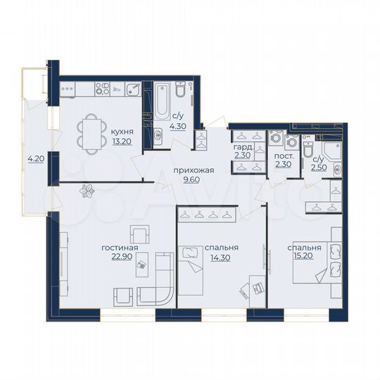3-к. квартира, 87,5 м², 2/24 эт.