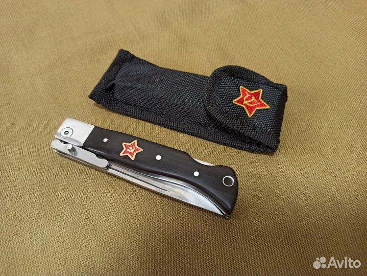 Нож складной 95х18 чёрный акрил с красной звездой