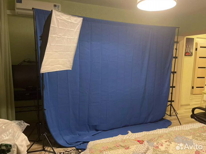 Фотофон стойки + синий хромакей 3х3м