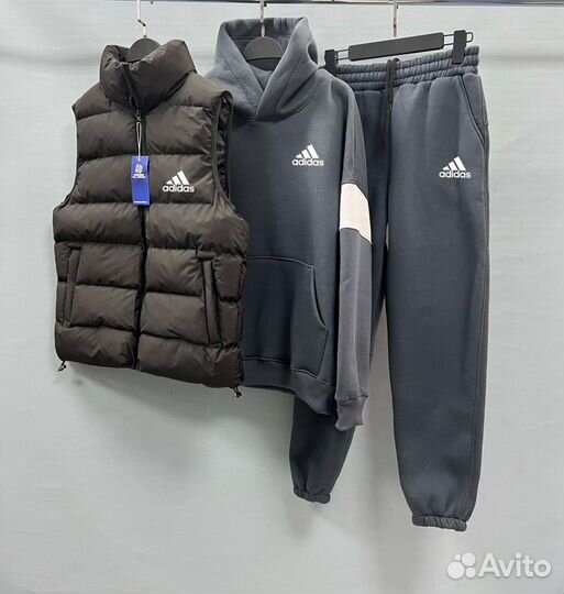 Мужской флисовый спортивный костюм Adidas тройка