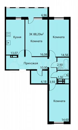 3-к. квартира, 88,9 м², 12/17 эт.