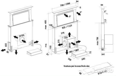 Вытяжка falmec down draft 120 IX (без мотора) ECP стекло белое cddw20.E1P2#