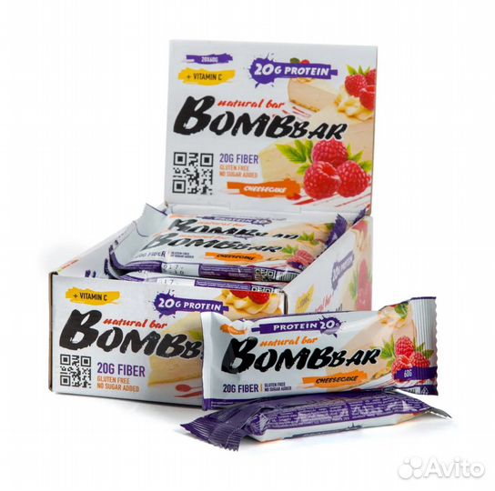 Протеиновый батончик Bombbar, малиновый чизкейк, 6