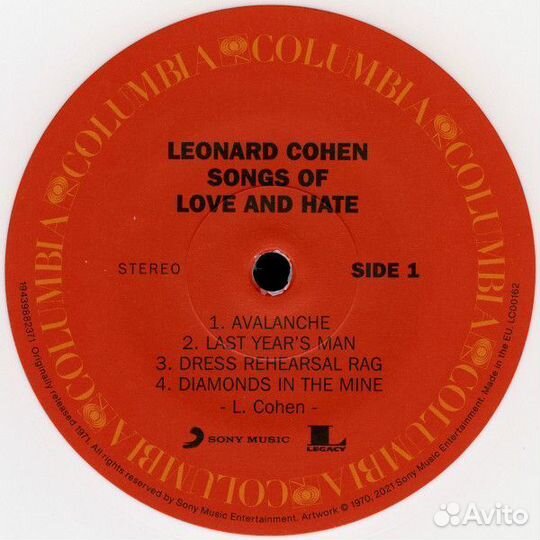 Винил Leonard Cohen – Songs Of Love And Hate White