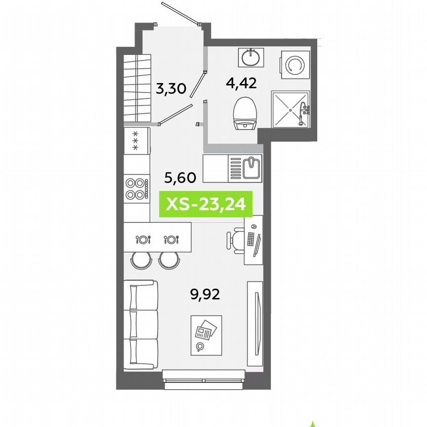 Квартира-студия, 23,2 м², 1/12 эт.