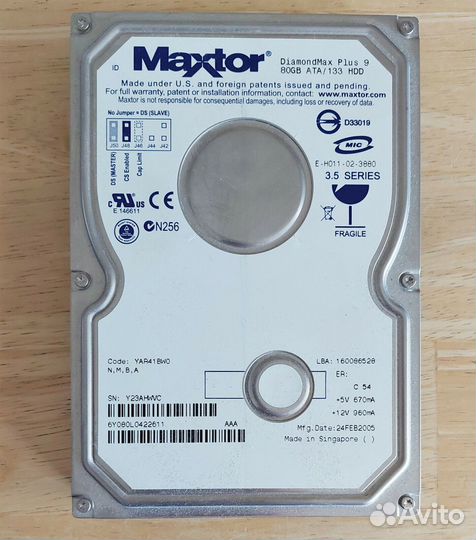 Жесткий диск Maxtor DiamondMax 9 80GB IDE ретро