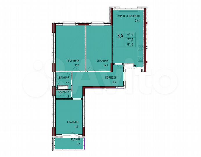 3-к. квартира, 81 м², 14/16 эт.