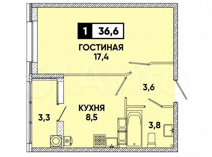 1-к. квартира, 37 м², 9/9 эт.