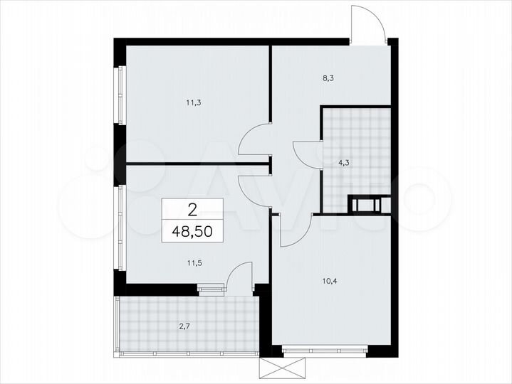 2-к. квартира, 48,5 м², 4/9 эт.