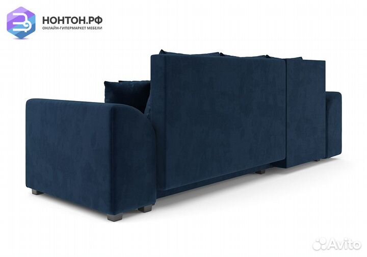Угловой диван еврокнижка Каскад велюр темно-синий
