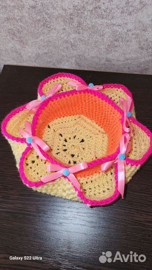 Корзинка вязанная, пасхальная, для яичек