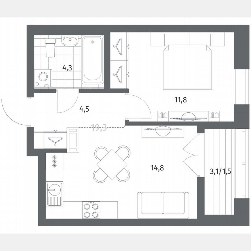1-к. квартира, 36,9 м², 3/12 эт.