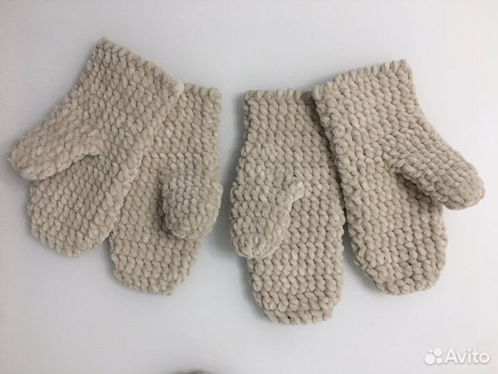 Шапка ушанка из плюша, варежки