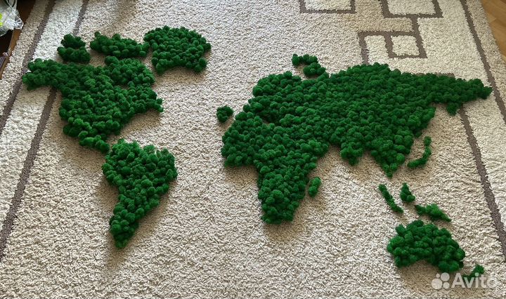 Панно Карта Мира из мха ягеля