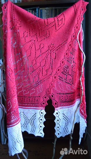 Палантин Вишня Со Сливками, с бисером, меринос