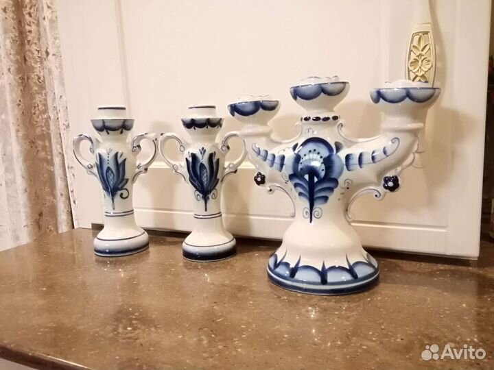 Подсвечник гжель,конфетница ежевика