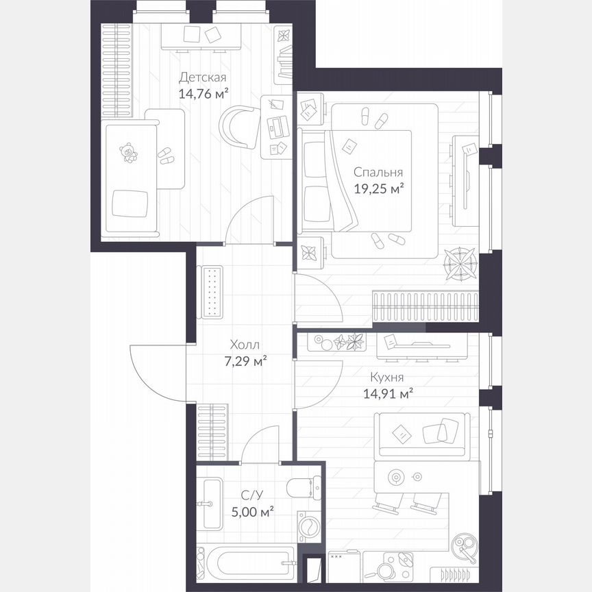 2-к. квартира, 61 м², 2/10 эт.