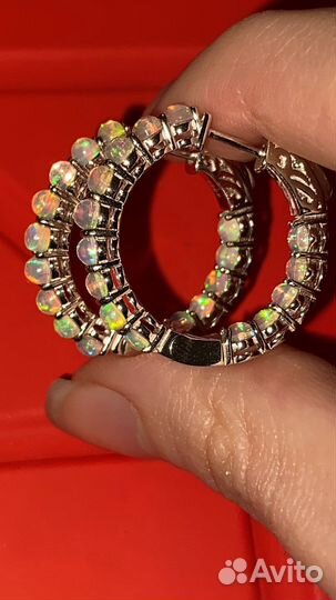 Серебряные серьги конго с опалами