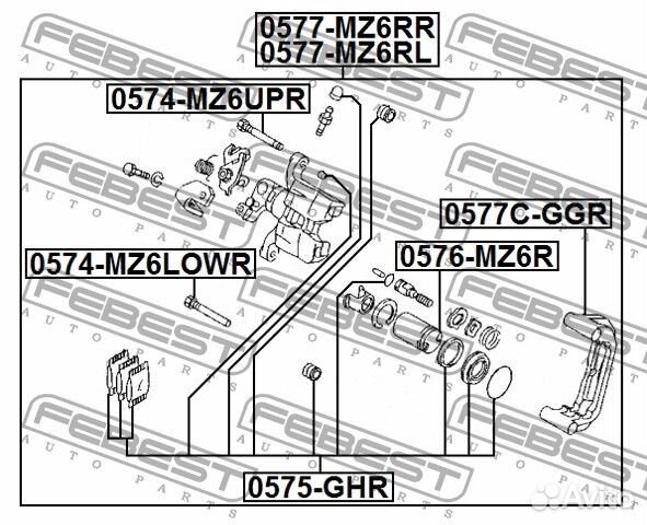 Втулка направляющая суппорта тормозного заднего, febest 0574mz6lowr