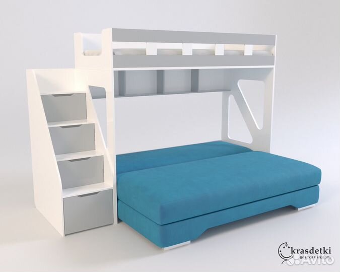 Кровать двухярусная и ступени комод