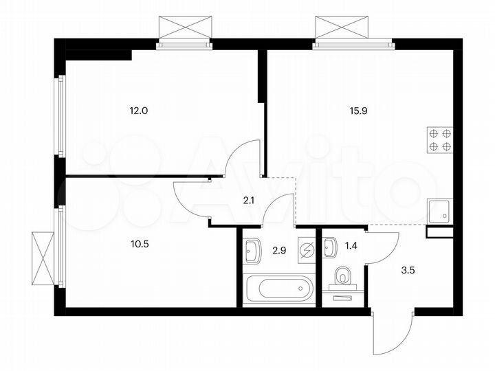 2-к. квартира, 48,3 м², 21/25 эт.