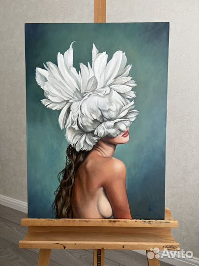 Картина маслом Девушка с перьями