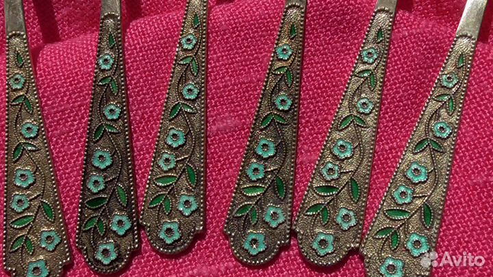 Ложки серебряные с эмалью чайные СССР