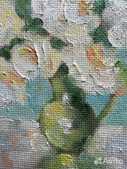 Картина маслом белые розы цветы в вазе