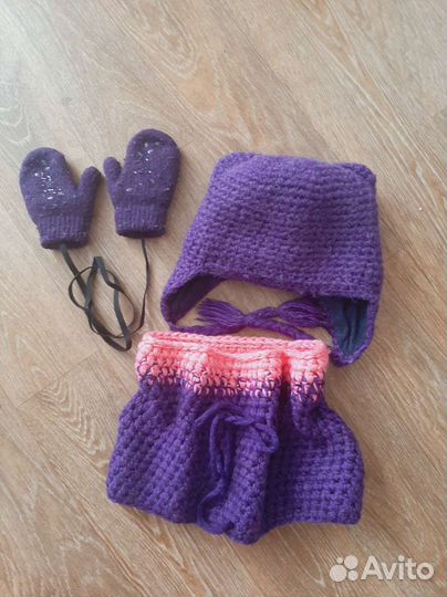 Комплект шапка, снуд, варежки