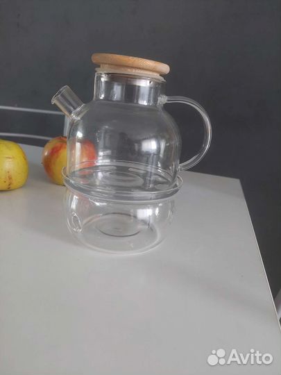 Стеклянный чайник на подставке со свечой 600 мл