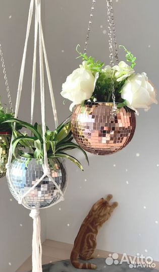 Кашпо из диско шара / кашпо из зеркальной мозаики