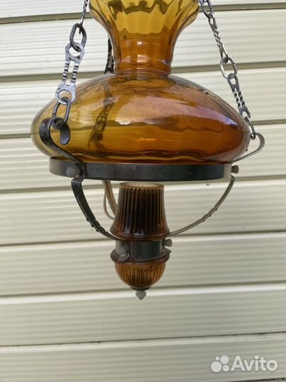Люстра керосинка СССР, винтаж желтое стекло
