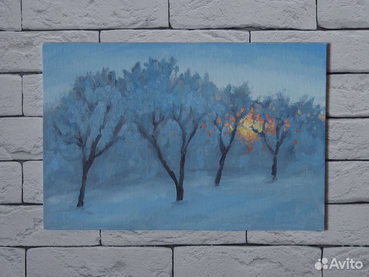 Картина маслом зимний пейзаж Морозное утро