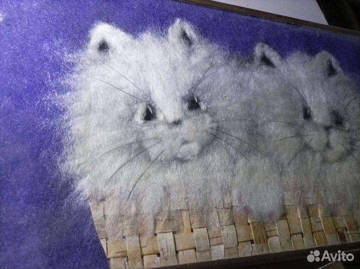 Картина 3D объëмная котики из ваты СССР