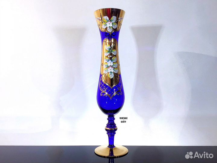 Ваза крокус кобальт Богемия Чехословакия