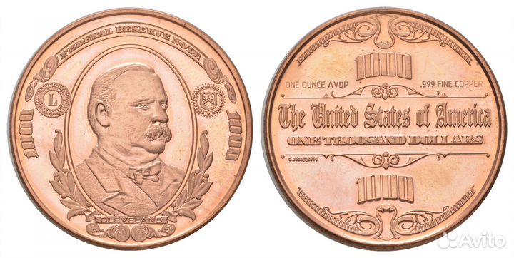 Медный жетон США 1 унция copper USA 1000 долларов