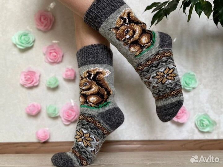Носки Теплые плотные из овечьей шерсти белочка