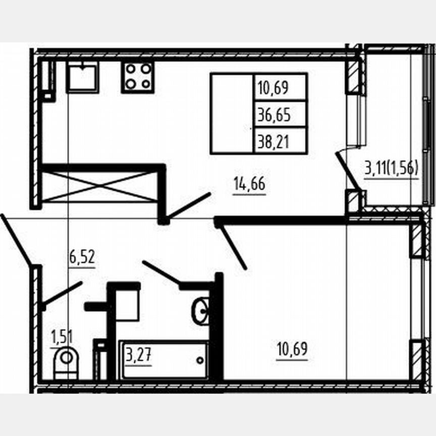1-к. квартира, 36,7 м², 2/4 эт.
